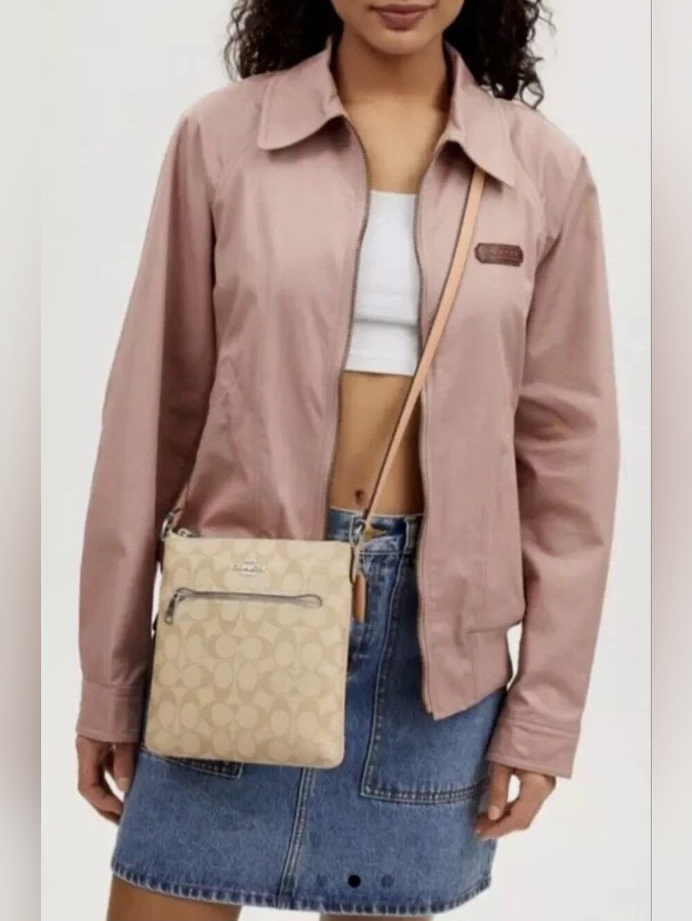 Coach Khaki/Faded Blush Mini Rowan Signature Canvas & Leather File Bag- CS182 - Picture 16 of 16